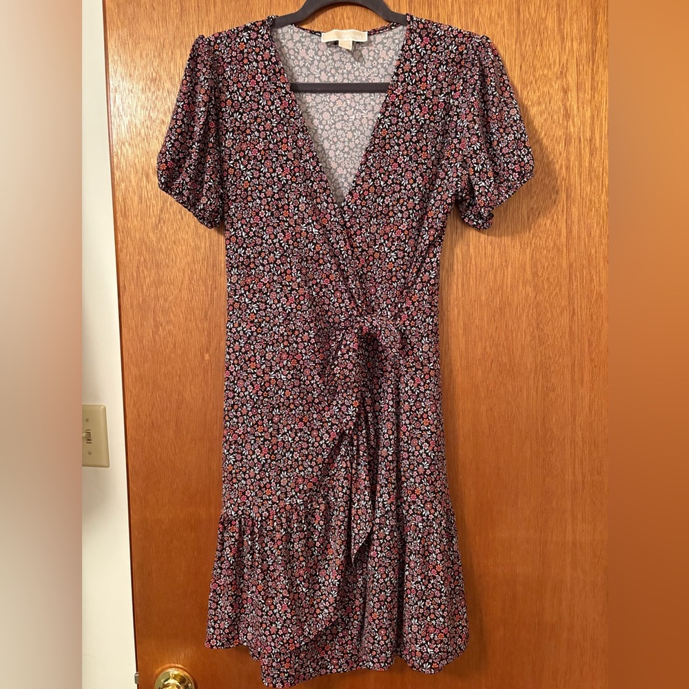 Michael Kors Black and Red Floral Midi Dress